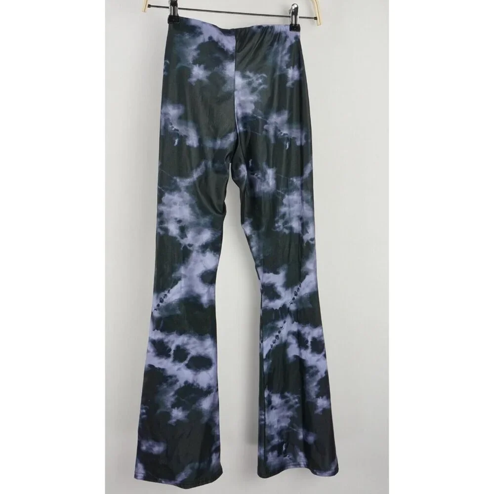 New Topshop Tie Dye Bell Bottom Flare Pants Womens Petite Sizes 2 / 4 Blue Black